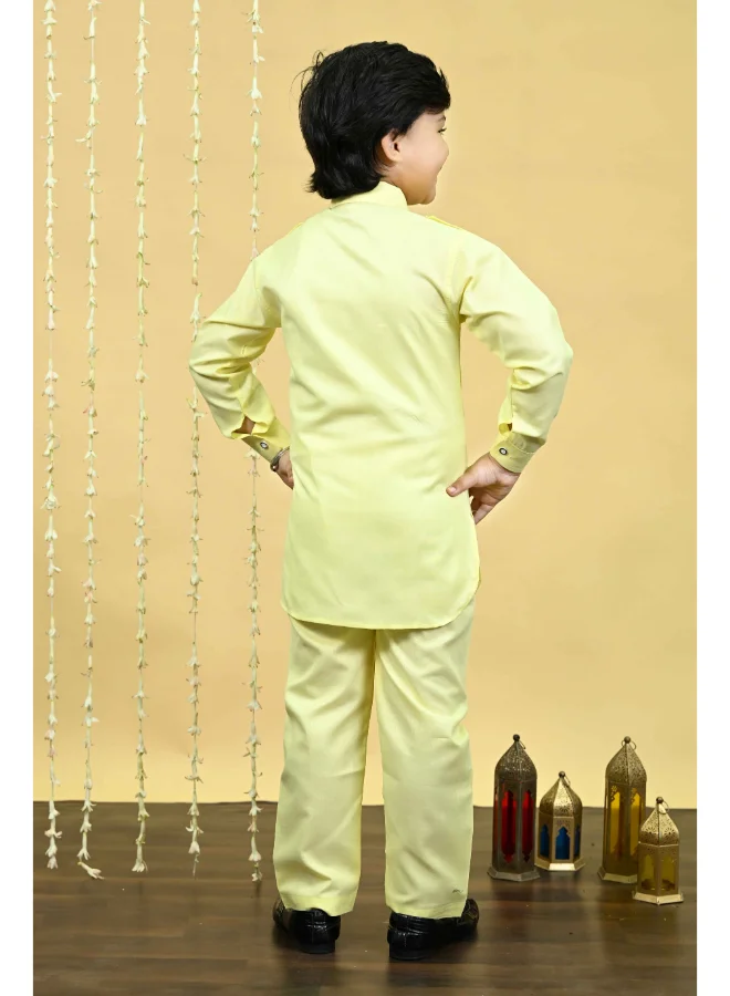 BT DEZINES Boys Yellow Cotton Blend Kurta and Salwar Set