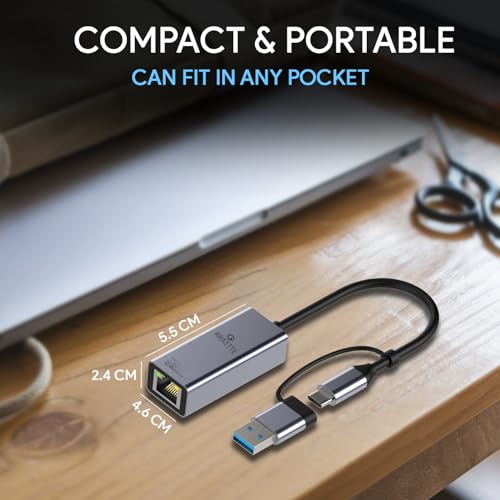 Amkette Super-Speed USB 3.0 + Type-C to RJ45 Gigabit Ethernet Adapter I 10/100/1000 MBPS Network LAN Speed I for Laptop, Desktop, Gaming Console,Chromebook and Macbook I Plug & Play I Fully Metal Body - Image 3