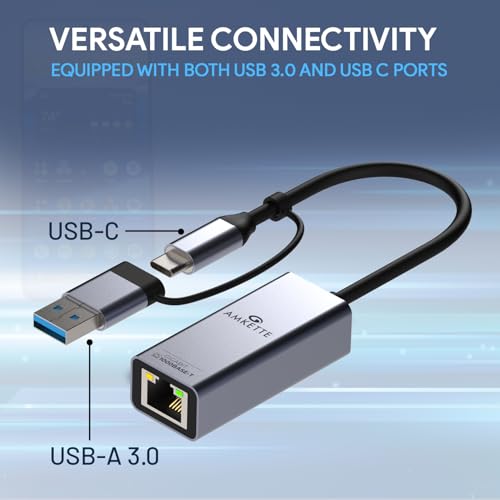 Amkette Super-Speed USB 3.0 + Type-C to RJ45 Gigabit Ethernet Adapter I 10/100/1000 MBPS Network LAN Speed I for Laptop, Desktop, Gaming Console,Chromebook and Macbook I Plug & Play I Fully Metal Body - Image 5