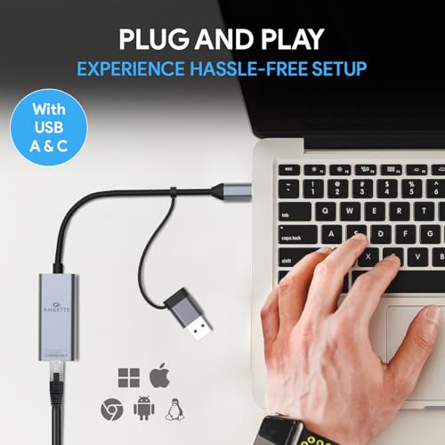 Amkette Super-Speed USB 3.0 + Type-C to RJ45 Gigabit Ethernet Adapter I 10/100/1000 MBPS Network LAN Speed I for Laptop, Desktop, Gaming Console,Chromebook and Macbook I Plug & Play I Fully Metal Body - Image 4
