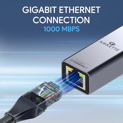 Amkette Super-Speed USB 3.0 + Type-C to RJ45 Gigabit Ethernet Adapter I 10/100/1000 MBPS Network LAN Speed I for Laptop, Desktop, Gaming Console,Chromebook and Macbook I Plug & Play I Fully Metal Body - Image 2