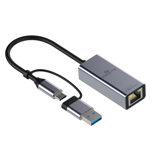 Amkette Super-Speed USB 3.0 + Type-C to RJ45 Gigabit Ethernet Adapter I 10/100/1000 MBPS Network LAN Speed I for Laptop, Desktop, Gaming Console,Chromebook and Macbook I Plug & Play I Fully Metal Body - Image 1