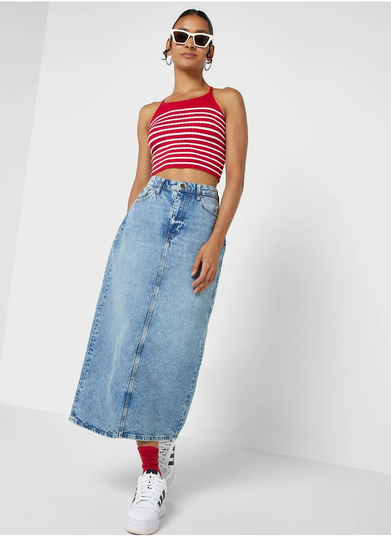 Ginger Ribbed Stripe Halter Neck Vest