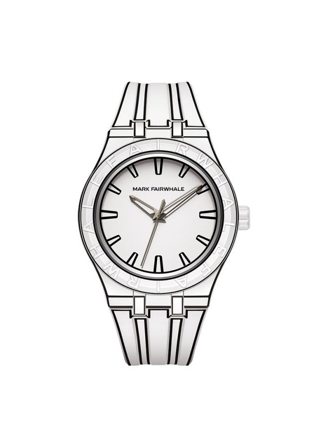 Mark Fairwhale Men's Minimalist Sketch Design Water-Resistant Quartz Watch - White Dial & White Silicone Strap
