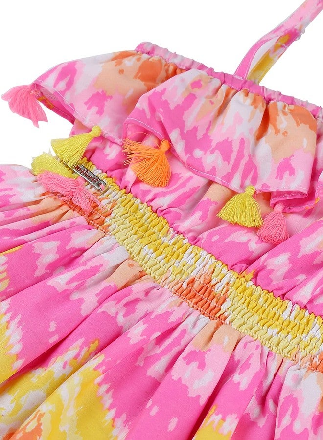 Nautinati Infant Girls Printed One Shoulder Fit & Flare Dress | Cotton | Age 0-3 Years Pink-Yellow - Image 3