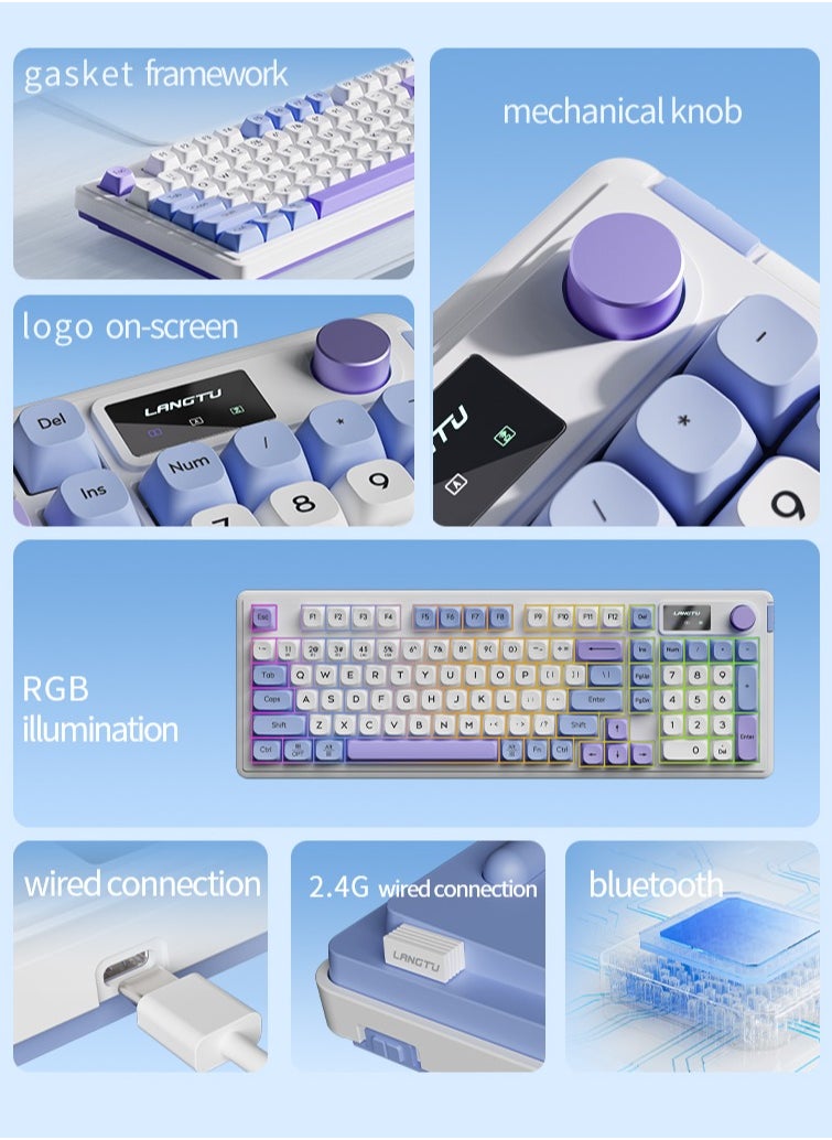 LANGTU - L98 Tri-Mode Bluetooth Wired Wireless Keyboard E-sports Game Office Silent Film Keyboard Mechanical Gamer Keyboard - Image 1