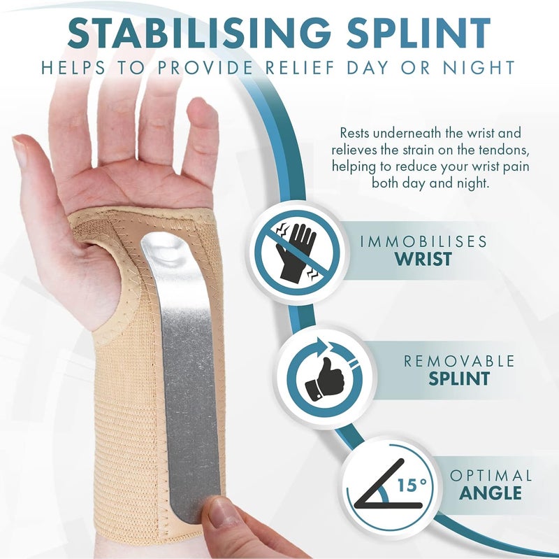 Actesso TriWeave Wrist Support Splint Brace Relieves Pain from Carpal Tunnel Fractures Sprains and Joint Pain Beige Medium Left - Image 2