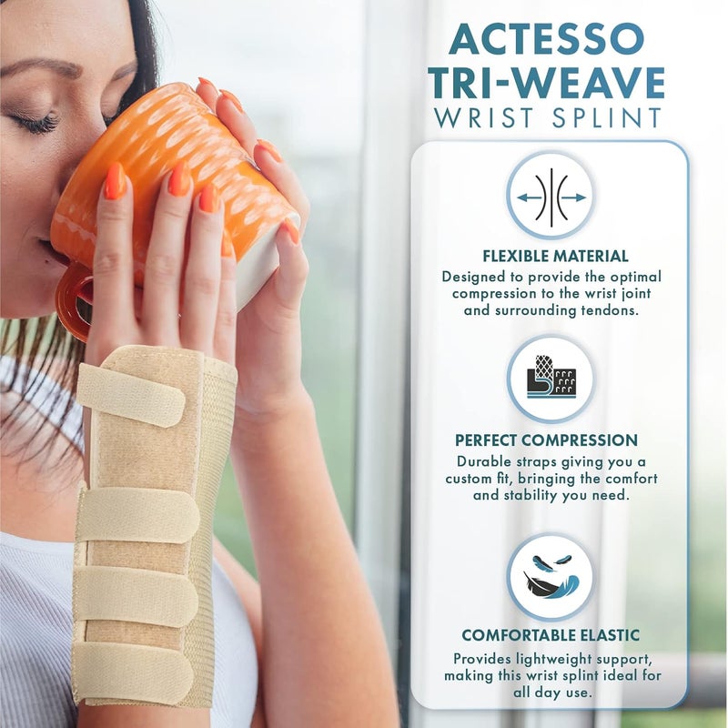 Actesso TriWeave Wrist Support Splint Brace Relieves Pain from Carpal Tunnel Fractures Sprains and Joint Pain Beige Medium Left - Image 5