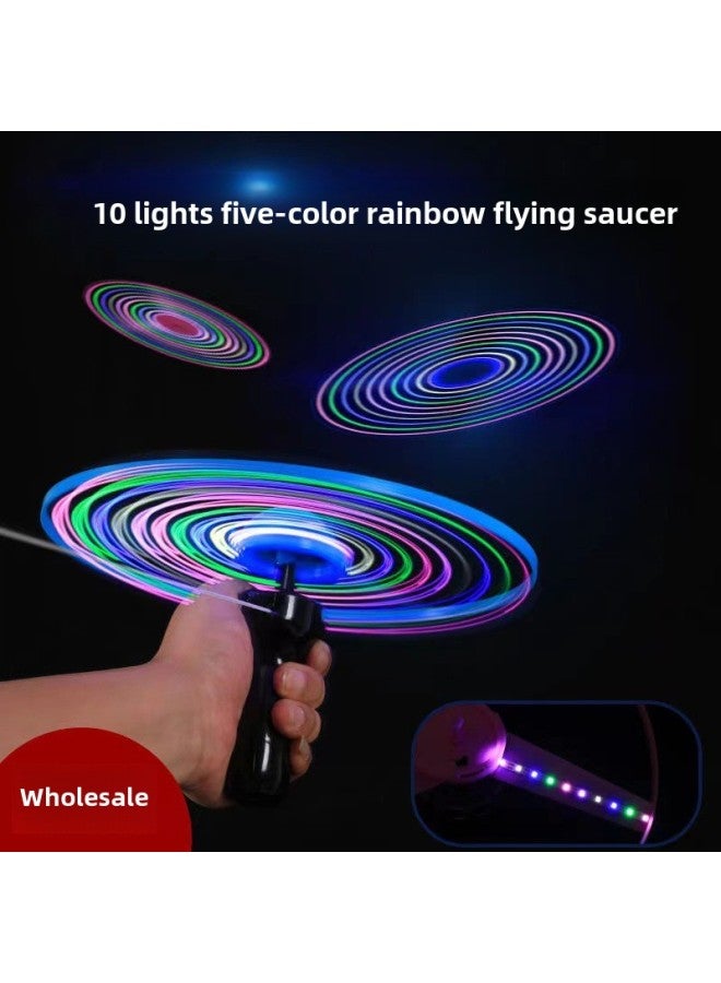 Pull Wire Flying Saucer Luminous Flying Saucer UFO Large Frisbee Pull Wire Flash Toy Flash Frisbee Children's Toy Wholesale-Color:Luminous Hand Push UFO - Image 2