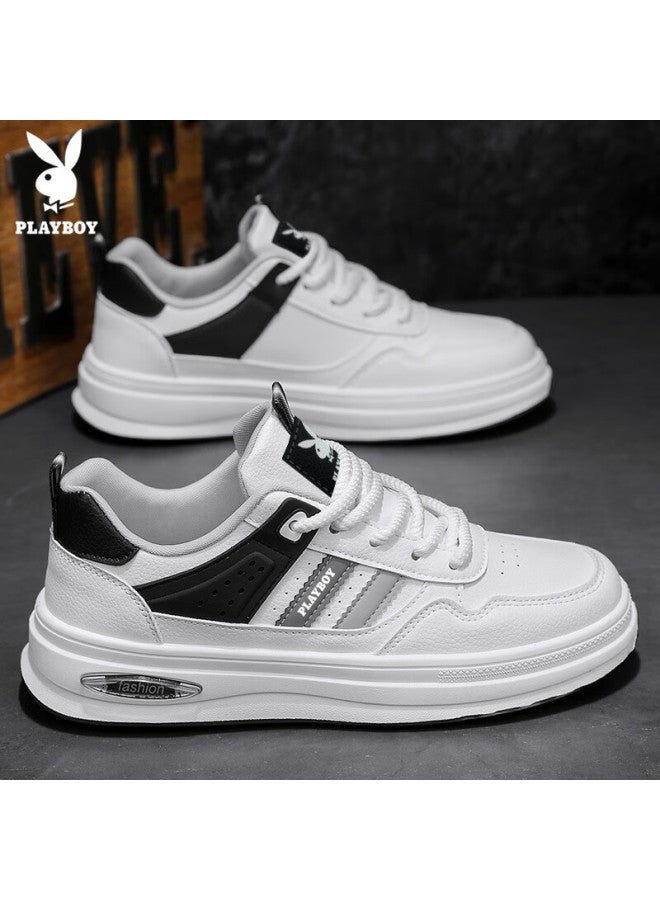 Playboy Men's Shoes, Autumn And Winter Sneakers, Versatile Thick-soled Casual Shoes, Fashionable Sports Shoes, White And Black, Size 44 - Image 2