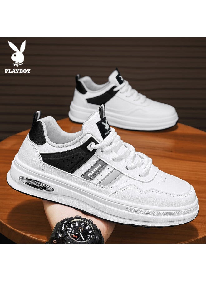 Playboy Men's Shoes, Autumn And Winter Sneakers, Versatile Thick-soled Casual Shoes, Fashionable Sports Shoes, White And Black, Size 44 - Image 3