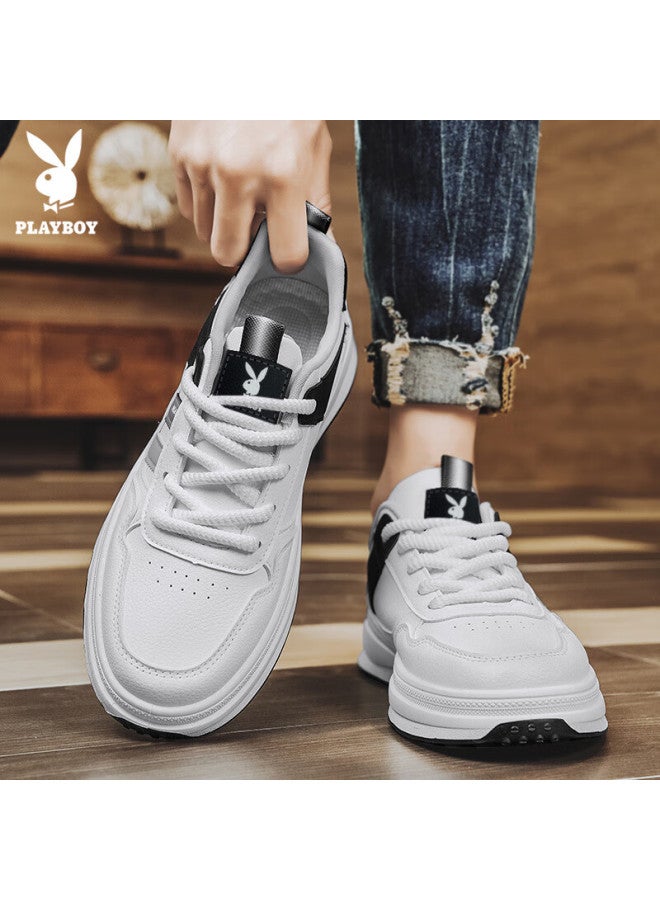 Playboy Men's Shoes, Autumn And Winter Sneakers, Versatile Thick-soled Casual Shoes, Fashionable Sports Shoes, White And Black, Size 44 - Image 5