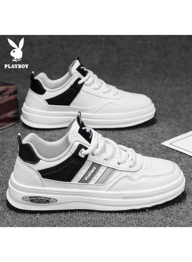 Playboy Men's Shoes, Autumn And Winter Sneakers, Versatile Thick-soled Casual Shoes, Fashionable Sports Shoes, White And Black, Size 44 - Image 1