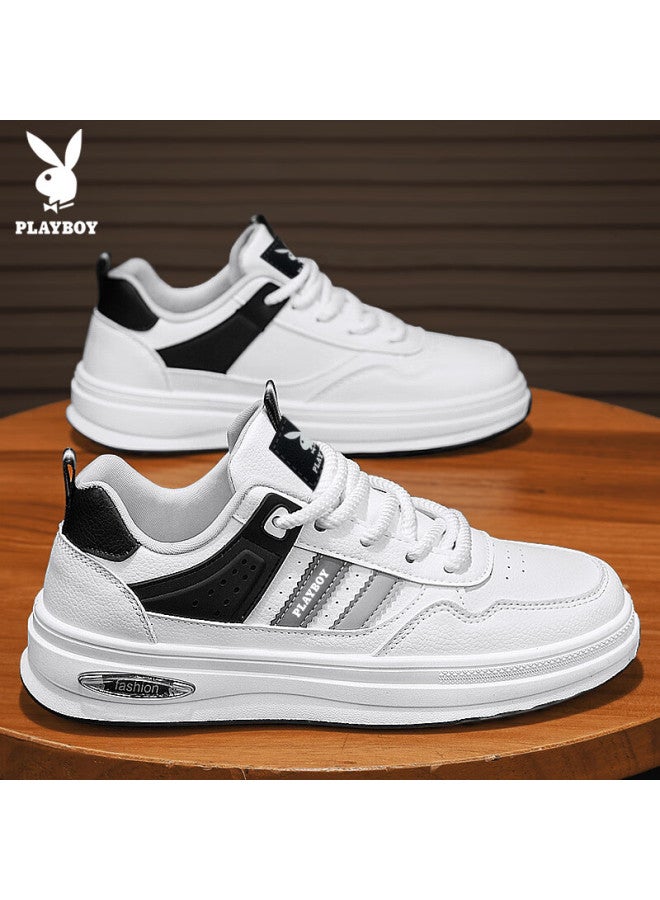 Playboy Men's Shoes, Autumn And Winter Sneakers, Versatile Thick-soled Casual Shoes, Fashionable Sports Shoes, White And Black, Size 44 - Image 4