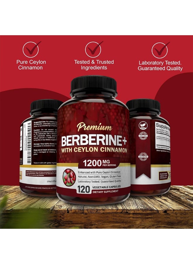 بريميم NutriFlair بيربيرين هيدروكلوريد ١٢٠٠ ملغ مع قرفة سيلان نقية لدعم الصحة الأيضية (١٢٠ كبسولة نباتية) - Image 4