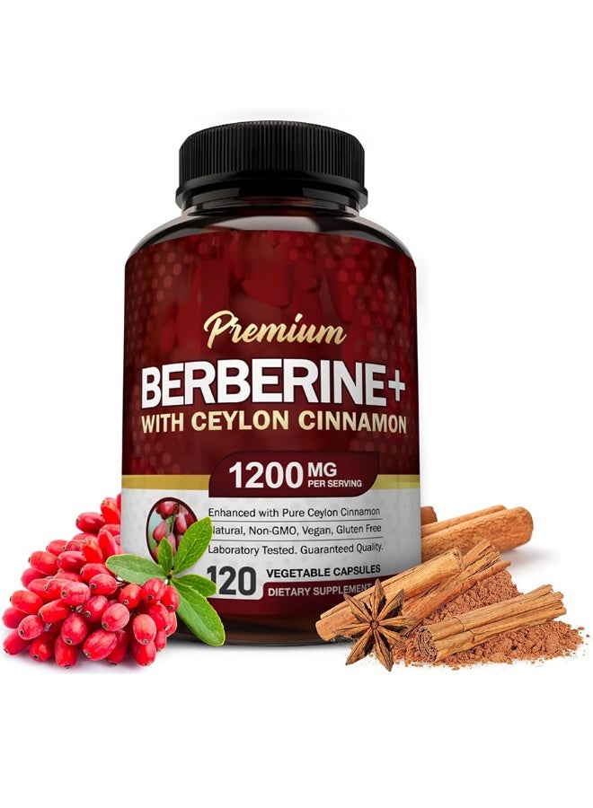 بريميم NutriFlair بيربيرين هيدروكلوريد ١٢٠٠ ملغ مع قرفة سيلان نقية لدعم الصحة الأيضية (١٢٠ كبسولة نباتية) - Image 1