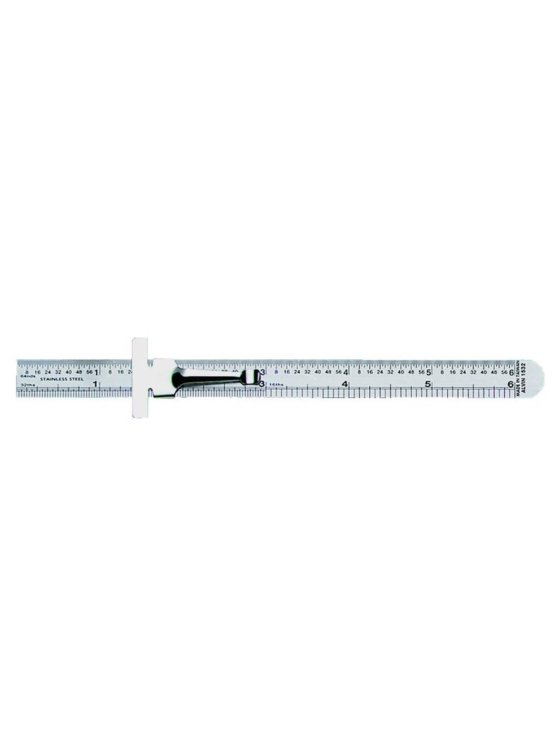 Alvin ALVIN Stainless Steel English Pocket Rule 6" Model 1532 Small Pocket Ruler and Depth Gauge with Metal Pocket Clip, Tool for Home Improvement, 6 Inch Ruler  - Image 1