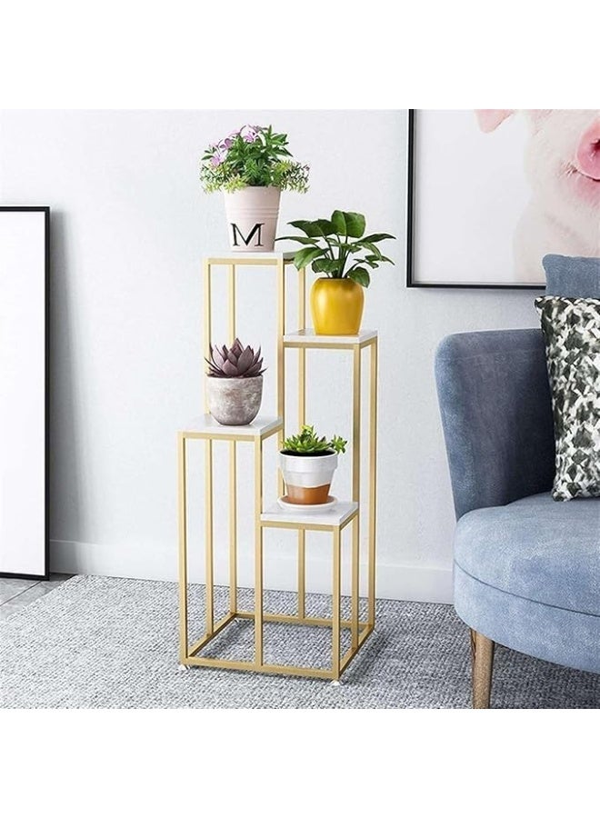 YINZUO YINZUO Marble Top Flower Stand with Welded Metal Frame – No Assembly Required Display Pedestal for Home Décor, Plant Stand, Natural White Marble, 4 Colors, 3 Sizes - Image 2
