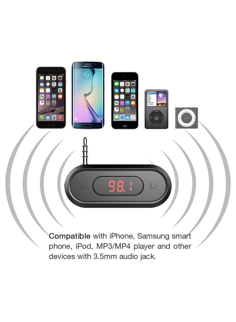 FM Transmitter, 3.5mm FM Transmitter Hands-Free Calling Wireless Radio Car Kit, Compatible with iPhone, iPad, iPod, Samsung, HTC, MP3, MP4 and Most Devices with 3.5mm Audio Jack - Image 2