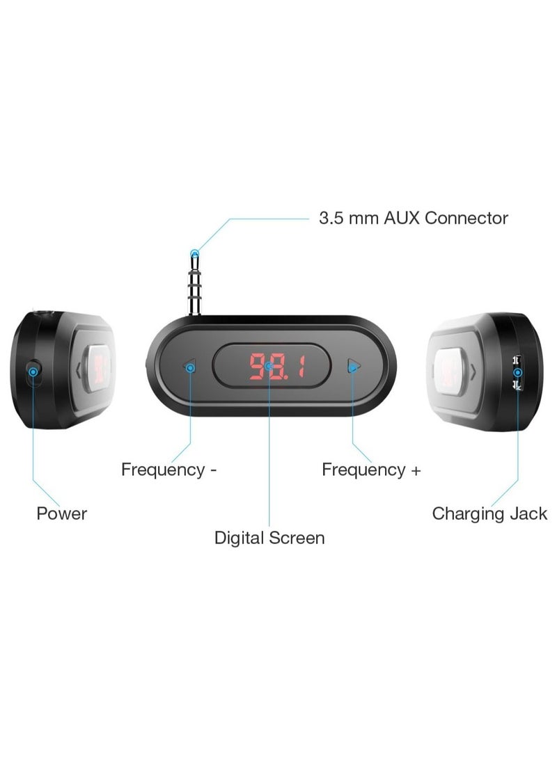 FM Transmitter, 3.5mm FM Transmitter Hands-Free Calling Wireless Radio Car Kit, Compatible with iPhone, iPad, iPod, Samsung, HTC, MP3, MP4 and Most Devices with 3.5mm Audio Jack - Image 3