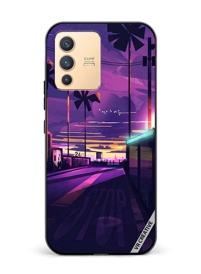 VR CREATIVE غطاء حماية لهاتف فيفو V23 5G بتصميم طريق فارغ متعدد الألوان - Image 1