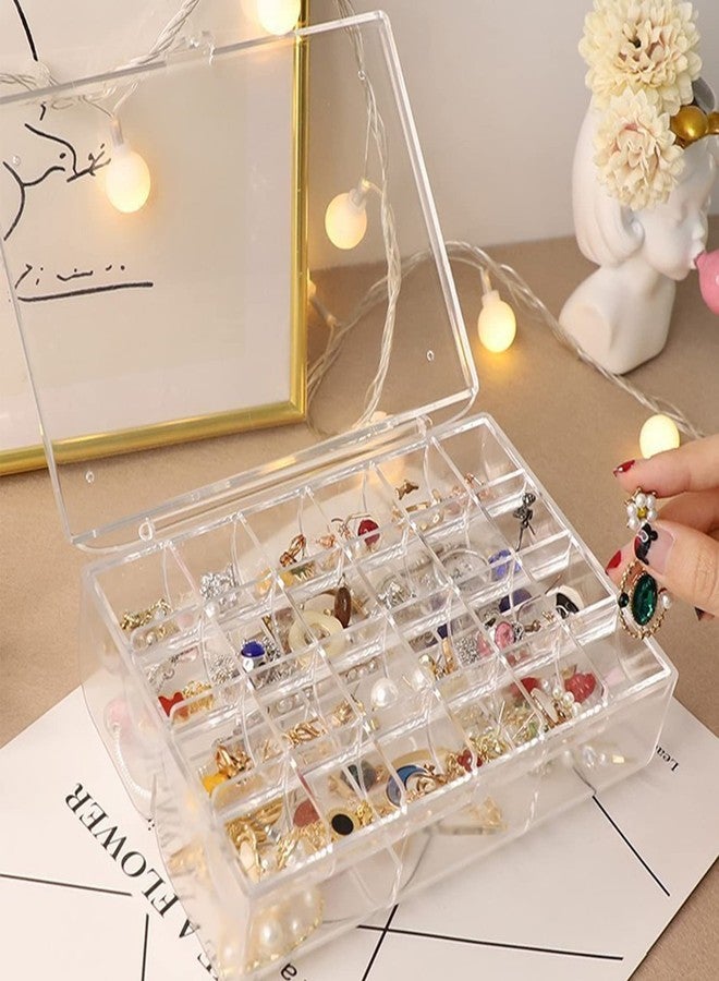 Lejesth Clear Acrylic Jewelry Organizer, 30 Grids 2-Tier Jewelry Storage Box for Earrings Rings Necklaces, Dustproof Desktop Organizer for Women and Girls (Clear) - Image 4