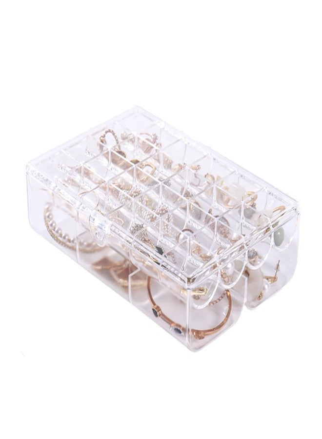 Lejesth Clear Acrylic Jewelry Organizer, 30 Grids 2-Tier Jewelry Storage Box for Earrings Rings Necklaces, Dustproof Desktop Organizer for Women and Girls (Clear) - Image 1