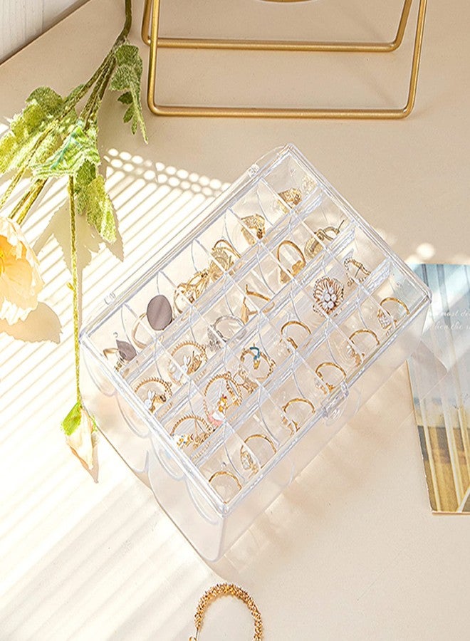 Lejesth Clear Acrylic Jewelry Organizer, 30 Grids 2-Tier Jewelry Storage Box for Earrings Rings Necklaces, Dustproof Desktop Organizer for Women and Girls (Clear) - Image 5