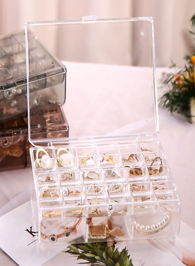 Lejesth Clear Acrylic Jewelry Organizer, 30 Grids 2-Tier Jewelry Storage Box for Earrings Rings Necklaces, Dustproof Desktop Organizer for Women and Girls (Clear) - Image 2
