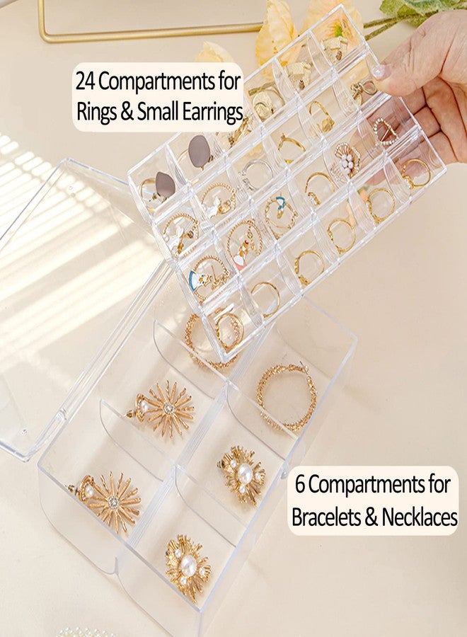 Lejesth Clear Acrylic Jewelry Organizer, 30 Grids 2-Tier Jewelry Storage Box for Earrings Rings Necklaces, Dustproof Desktop Organizer for Women and Girls (Clear) - Image 3