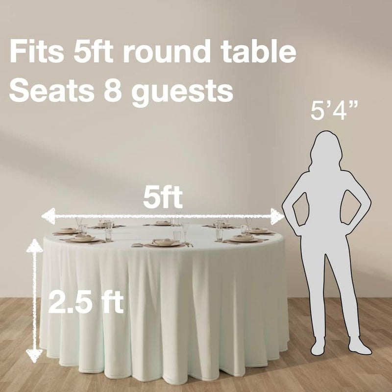 Urby Round Tablecloth for Large Round Table That Seats 6-10 Person - Machine Wash Reusable & Wrinkle Free Polyester (White, Diameter: 120 inch / 10ft) - Image 3