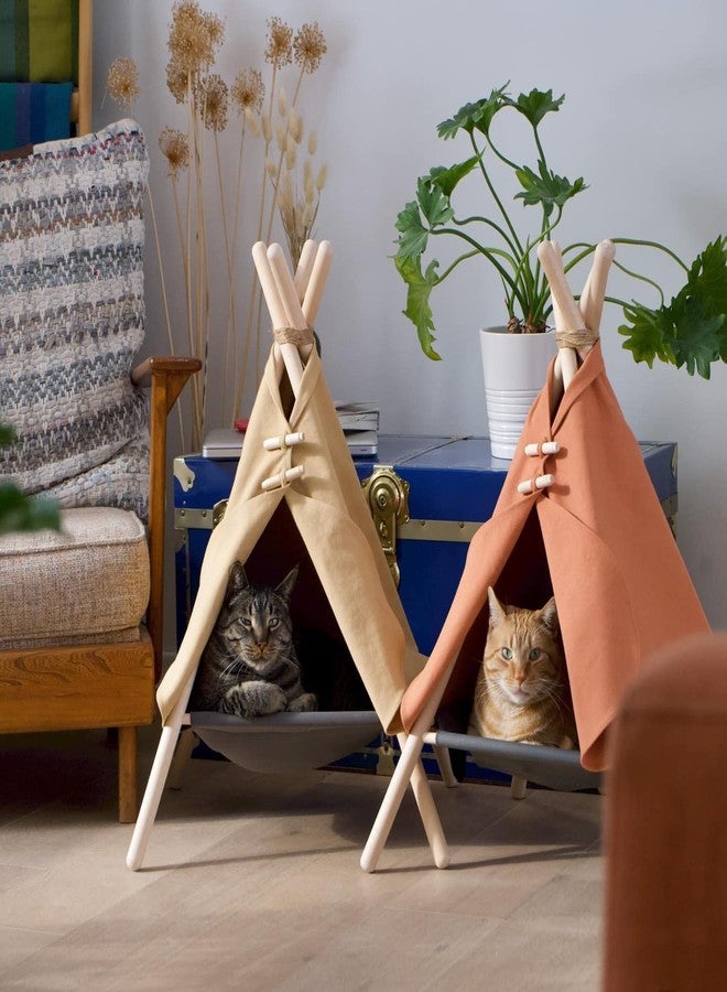 Cat Tent - Cute Cat Teepee with Fabric Cat Bed - Funny Teepee Tent for Small Cats and Dogs - Durable Wood and Soft Wool Pet Tent for Indoor Pets - Cat and Dog Houses for Small Dogs and Pets (Matcha) - Image 2