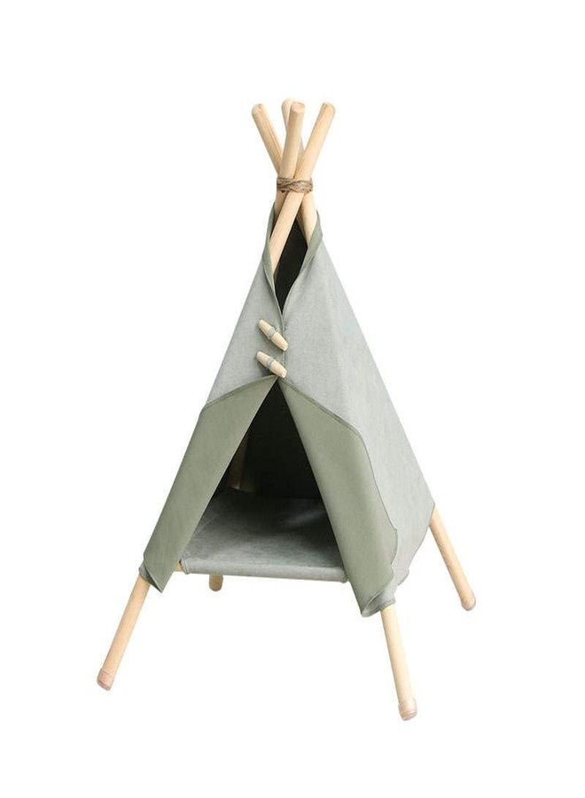 Cat Tent - Cute Cat Teepee with Fabric Cat Bed - Funny Teepee Tent for Small Cats and Dogs - Durable Wood and Soft Wool Pet Tent for Indoor Pets - Cat and Dog Houses for Small Dogs and Pets (Matcha) - Image 1