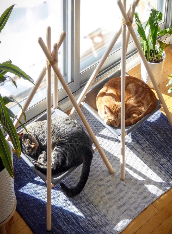 Cat Tent - Cute Cat Teepee with Fabric Cat Bed - Funny Teepee Tent for Small Cats and Dogs - Durable Wood and Soft Wool Pet Tent for Indoor Pets - Cat and Dog Houses for Small Dogs and Pets (Matcha) - Image 4