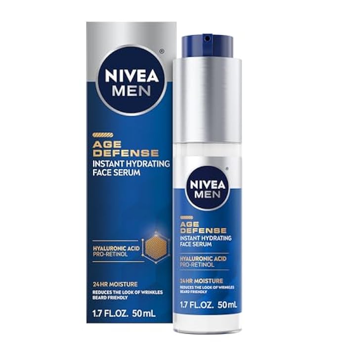 NIVEA MEN Age Defense Instant Hydrating Face Serum for Dry Skin, With Pro-Retinol and Hyaluronic Acid, Facial Serum Helps Reduce Look of Fine Lines and Wrinkles, 1.7 Fl Oz Bottle - Image 1