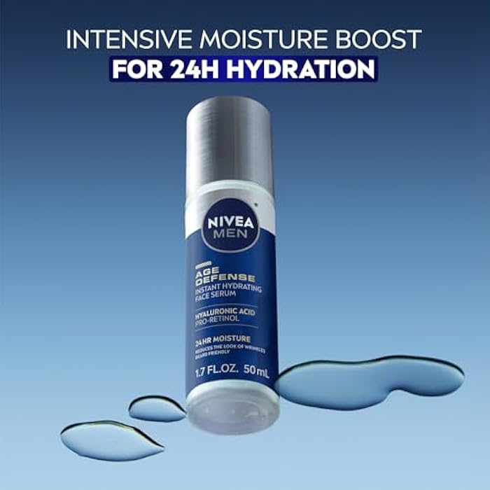 NIVEA MEN Age Defense Instant Hydrating Face Serum for Dry Skin, With Pro-Retinol and Hyaluronic Acid, Facial Serum Helps Reduce Look of Fine Lines and Wrinkles, 1.7 Fl Oz Bottle - Image 2