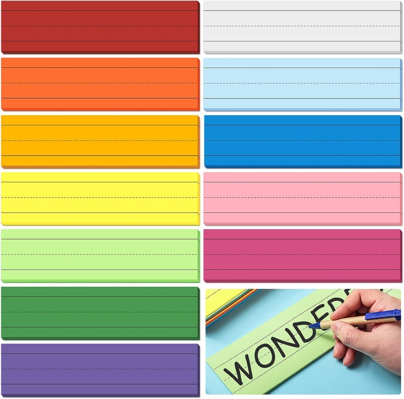 Tudomro 300 Sheets Colored Sentence Strips Teacher Supplies Ruled Bright Sentence Strips for Classroom School Office, 12 Colors, 12 x 3 Inch, 12 Pack - Image 1