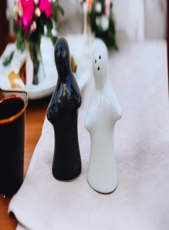 Malaikah Ceramic 2 Pcs Ghost Hug Shape Salt Shakers Namakdani, Salt Shaker Decoration Set Easy Refill Dining Table Festive Tableware Gifts Kitchen Decor (White) - Image 3
