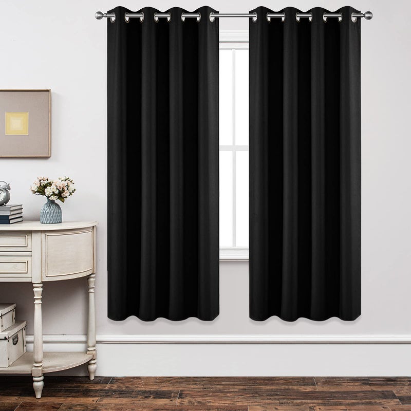 Joydeco Blackout Curtains 72 Inch Length 2 Panels Set Thermal Insulated Long Curtains Drapes 2 Burg Room Darkening Grommet Drapes for Living Room Bedroom Window W52 x L72 Inch Black