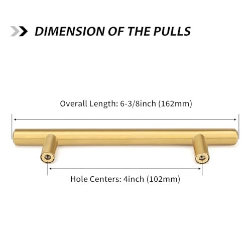 Goldenwarm Brass Cabinet Pulls Kitchen Hardware 15 Pack - 4in Hole Centers Gold Drawer Handles Brass Cabinet Door Handles Bathroom Bar Drawer Pulls 6-2/5Inch Overall Length - Image 2