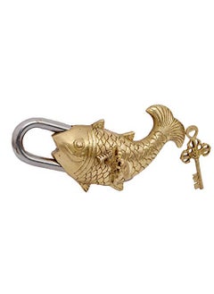natham Natham Golden Hard Brass Fish Shaped Anitique Functional Handcrafted LockPadlock 12 x 4 x 4 Cm Weight 250 Grams for Gifting and Security with Unique 2 Keys  - Image 2