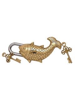 natham Natham Golden Hard Brass Fish Shaped Anitique Functional Handcrafted LockPadlock 12 x 4 x 4 Cm Weight 250 Grams for Gifting and Security with Unique 2 Keys  - Image 1