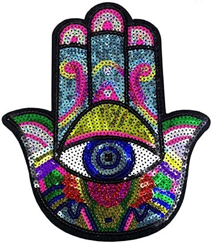 Huluth Eye Hand Patch Iron on Patches for Clothing Sequin Patches Embroidered Patches Applique Compatible Jackets Jeans T-Shirt Hoodies (Colorful) - Image 1