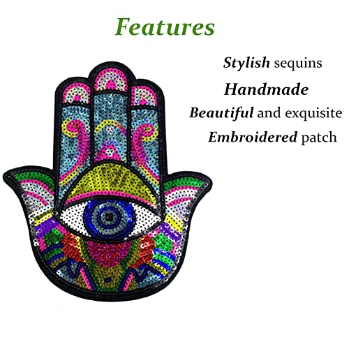 Huluth Eye Hand Patch Iron on Patches for Clothing Sequin Patches Embroidered Patches Applique Compatible Jackets Jeans T-Shirt Hoodies (Colorful) - Image 3