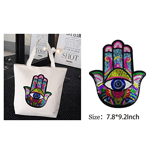 Huluth Eye Hand Patch Iron on Patches for Clothing Sequin Patches Embroidered Patches Applique Compatible Jackets Jeans T-Shirt Hoodies (Colorful) - Image 2