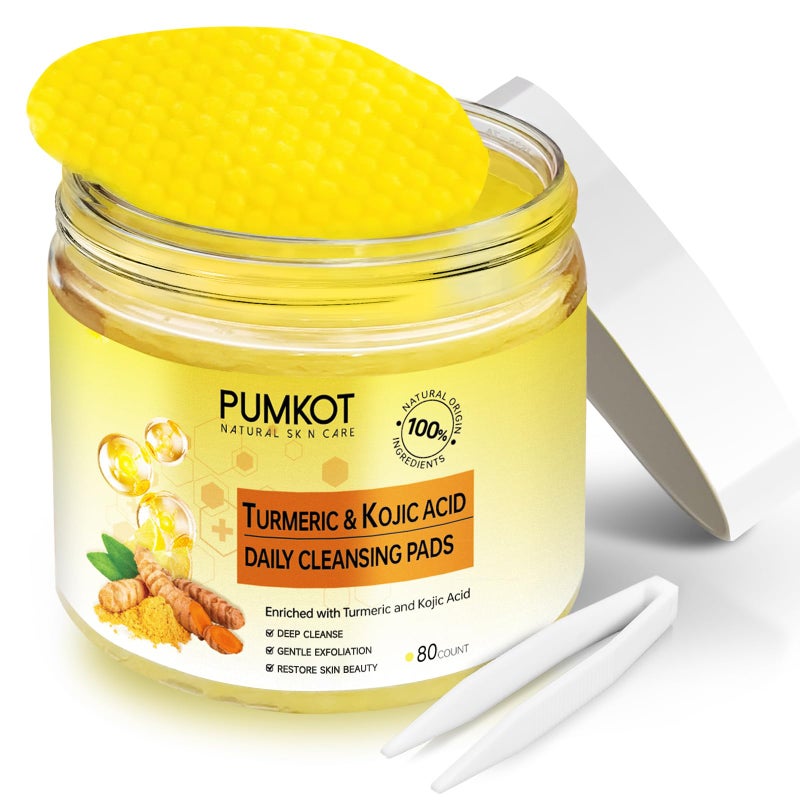 Pumkot وسادات تنظيف بومكوت بالكركم وحمض كوجيك، وسادات تقشير الوجه بالكركم مدعمة بحمض كوجيك، 80 قطعة - Image 1