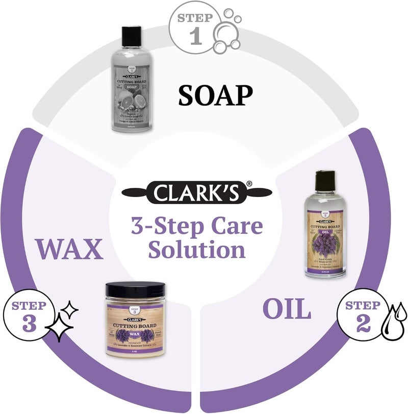 clarks CLARK’S Cutting Board Oil and Wax Kit - Set includes Food Grade Mineral Oil (12oz), Finishing Wood Wax (6oz), Applicator Sponge & Buffing Pad, Enriched with Food Safe Lavender and Rosemary Extract - Image 3