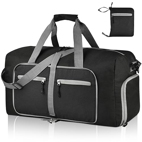 Dimayar 65L Travel Duffle Bag for Men Women - Foldable Duffel Bag with Shoes Compartment - Overnight Bags Waterproof & Tear Resistant(Black) - Image 1