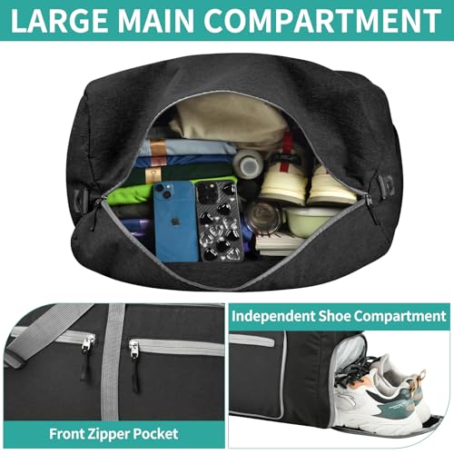Dimayar 65L Travel Duffle Bag for Men Women - Foldable Duffel Bag with Shoes Compartment - Overnight Bags Waterproof & Tear Resistant(Black) - Image 4