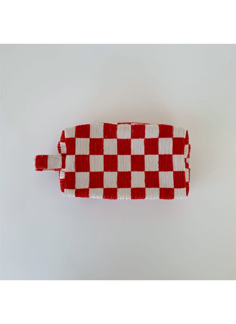 Generic - Large Capacity Checkered Makeup Bag Big Red and White grid - Image 1